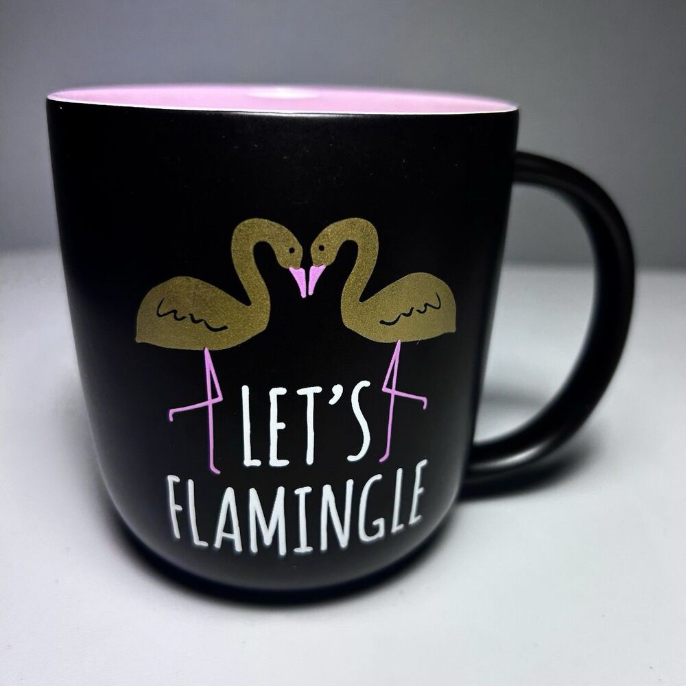 Let's Flamingle Black Mug With Pink Interior - Microwave And Dishwasher Safe
